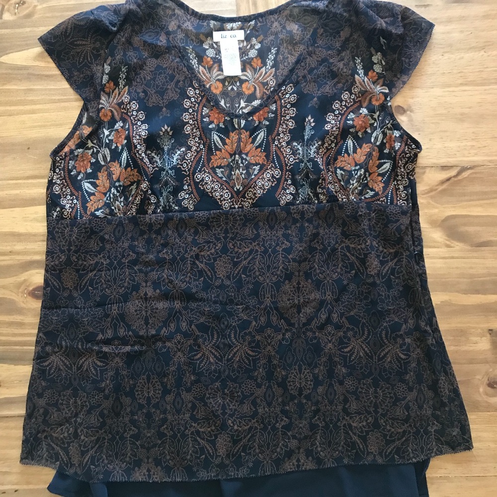 Sheer polyester blouse with navy blue cami. Sz. XL - Picture 2 of 5